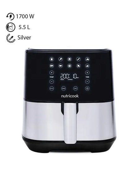 Air Fryer 2 Led One Touch Screen With 10 Presets, Preheat Celsius To Fahrenheit Conversion Auto Shut Off And Shake Reminder 5.5 L 1700 W AF205 Silver