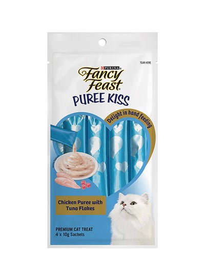 Fancy Feast Puree Kiss Chicken Puree With Tuna Flakes, Pack Of 4 White 10grams