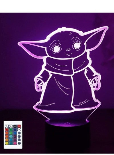 16 Colors 3D Multicolor Night Light 3 Pattern  Hologram Effect LED Illusion Table Lamp  Remote Control  Bedside Desk Decor Lamp  Christmas Halloween Birthday Gift for Children Kids Baby Yoda