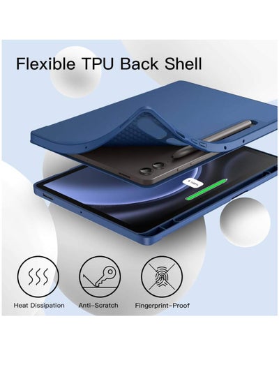 Case For Samsung Galaxy Tab S9 FE+ / S9 FE Plus 12.4-Inch with S Pen Holder, Soft TPU Tri-Fold Stand Protective Tablet Cover, Support S Pen Charging, Auto Wake/Sleep (Blue)