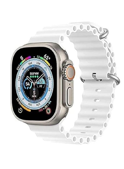 Replacement Silicone Hole Wavy Strap For Apple Watch 42/44/45/49mm White