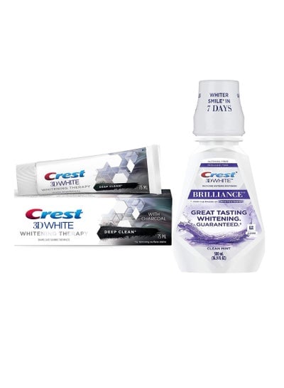 3D White Charcoal Whitening Toothpaste + 3D White Brilliance Whitening Mouthwash Clean Mint 16.9 Ounce