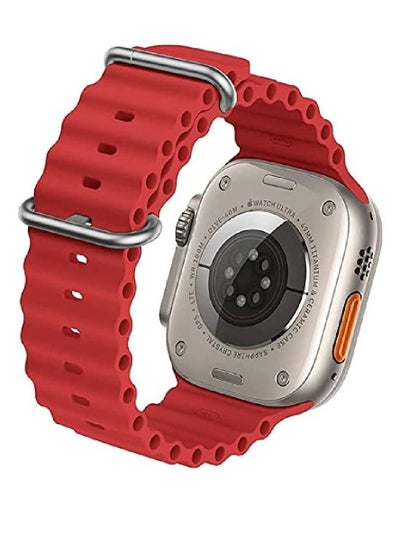 Replacement Silicone Hole Wavy Strap Compatible With Apple Watch Series 8 Ultra 49mm Red