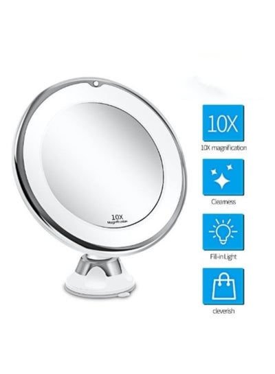 8" Flexible Suction Cup Cosmetic Mirror with LED Fill Light 10X Magnification