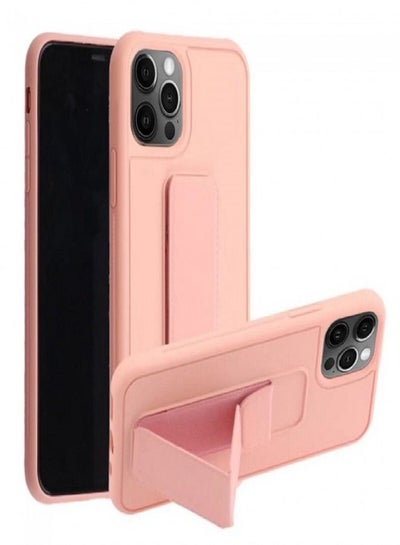 iPhone 12 Pro Max - New Silicone Cover with 2 in 1 Finger Grip and Phone Stand -Pink