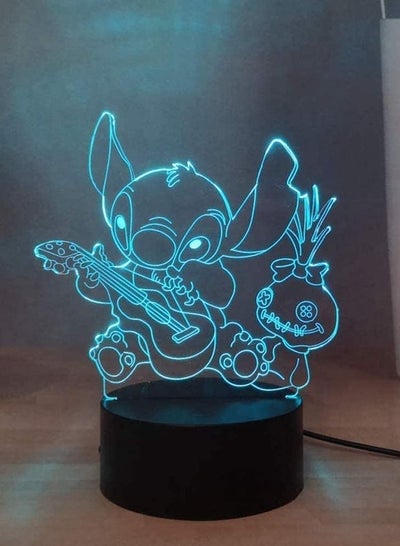 Lilo & Stitch 3D Night Light, Stitch and Doll Play Guitar LED Bedroom Night Light, USB Desk Lamp Touch & Remote Control