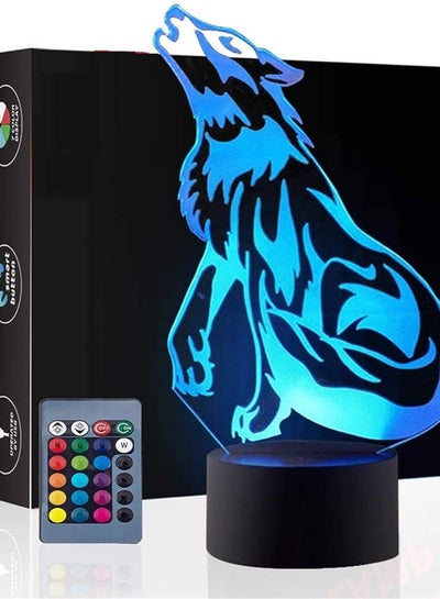 Multicolour Christmas Gift Wolf 3D Illusion Birthday Present Beside Table Lamp, Gawell 7/16 Color Changing Touch Decoration Night Light Wolf Lover Theme Wolf Roar