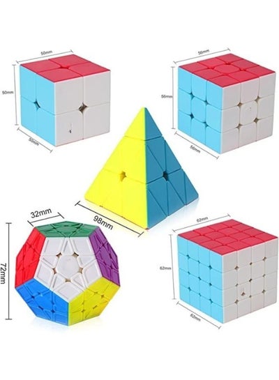 5 Pieces Speed Cube Bundle of 2x2x2 3x3x3 4x4x4 Megaminx and Pyramid Cube Smoothly Magic Cube Collection for Kids and Adults