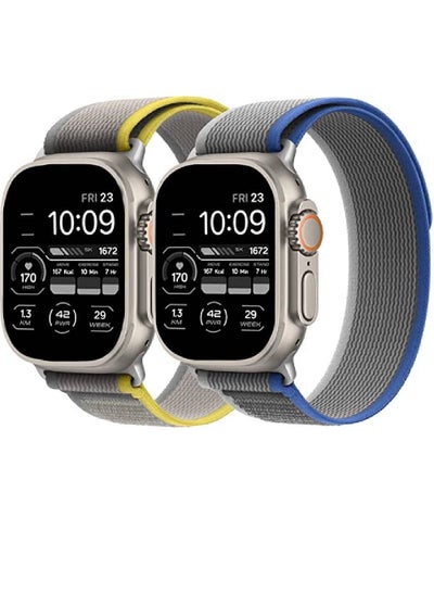 Nylon Weave Sport Loop Men Women Adjustable Pull Tab Strap For Apple Ultra Watch 49mm Blue/Grey, Yellow/Beige