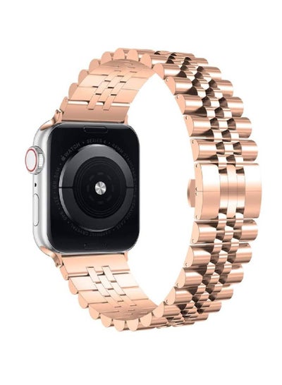 Stainless Steel Heavy Band with Butterfly Folding Clasp Link Bracelet For Apple Watch Ultra / Watch Ultra 2 49mm Rose Gold