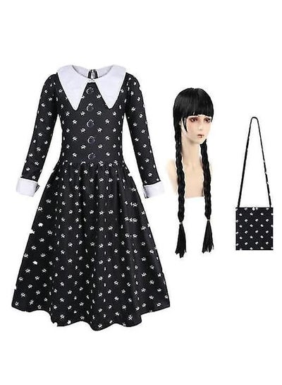 Brain Giggles Wednesday Addams Costume Set  Black Dress with Bag Cosplay Outfit X-Large