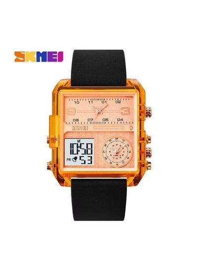 Men's 2021  Transparent Case Square Digital Watch Three Dials Wrist Watch - Black