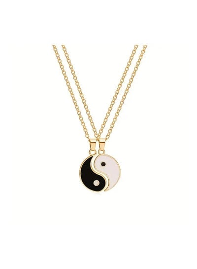 Tai Chi Yin Yang Couple Pendant Necklace - Golden - Dual