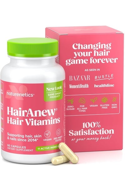 NatureNitics Hair Anew Hair Growth Vitamins for Thicker, Stronger Hair | Works for women and men | All hair types | 11 Vitamins and Ingredients | 5000 micrograms | Vegetarian | Independently tested |6