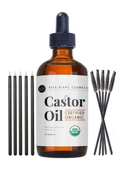 Castor Oil (4oz), USDA Certified Organic, 100% Pure, Cold Pressed, Hexane Free Stimulate Growth for Eyelashes, Eyebrows, Hair. Skin Moisturizer & Oil Cleanse. FREE Starter Kit