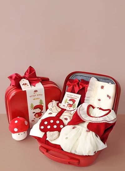 Mushroom Themed Premium Newborn Baby Gift Set for Girls in a Stylish Suitcase 12 to 18 Months