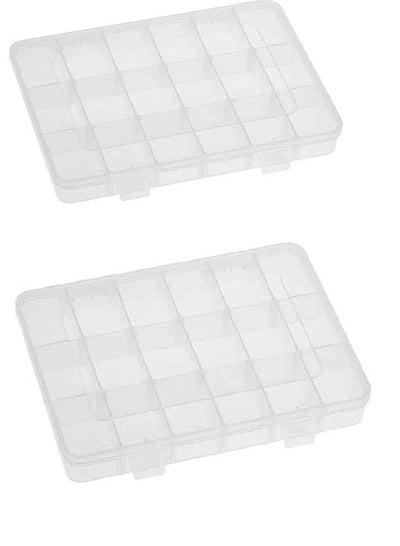 Clear PP Plastic Adjustable Divider Removable 18 Grid Compartment (Size 21x11x3.3cm) 2 Pieces