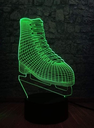 3D Illusion Lamp LED Multicolor Night Light Ice Blade Hockey Skate Shoes Acrylic Multicolor Changing Table Lamp for Kids Gift Gym Decor Lava