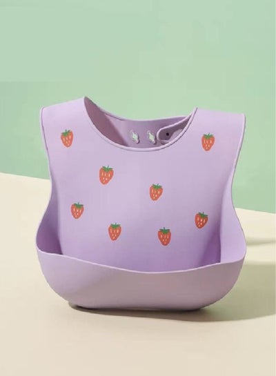 Silicone Baby Bib 3D Printed Baby Bibs Adjustable With Wide Food Catcher Pocket Unisex Soft And Easily Wipe Clean For Infant Toddler (Strawberry)
