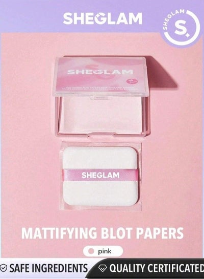 Mattifying Blot Papers With Puff and Mirror 50 Pcs-Rose Portable Oil Control Film Absorb Excess Oil Makeup Friendly
