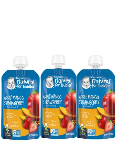 Gerber Organic Natural Baby Food For Infants 12m+ Apple Mango Strawberry With Vitamin C 3.5 oz 99 g Pack of 3