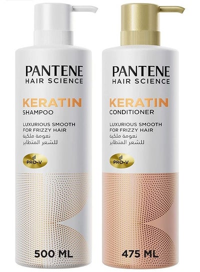 Hair Science Keratin Shampoo 500 ml + Pantene Hair Science Keratin Conditioner 475 ml for Luxurious Smooth