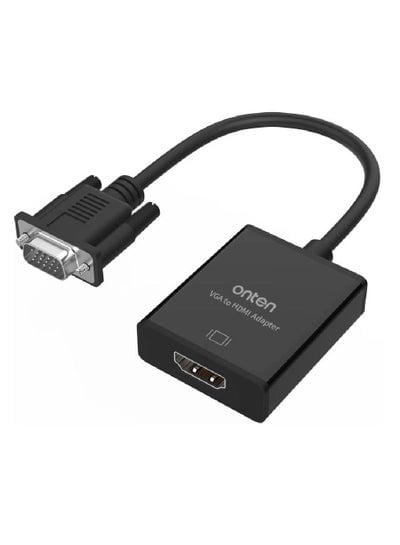 VGA to HDMI Adapter, Onten 1080P VGA to HDMI (Male to Female) for Computer, Desktop, Laptop, PC, Monitor, Projector, HDTV with Audio Cable and USB Cable (Black)