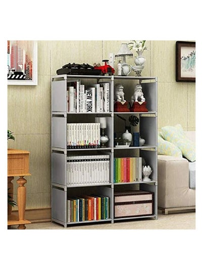 Multi-Function Book Shelf, Double Row 4-Tier Bookshelf Bookcase With 8-Cube Shelves, Simple Assembly Storage Organizer Shelf
