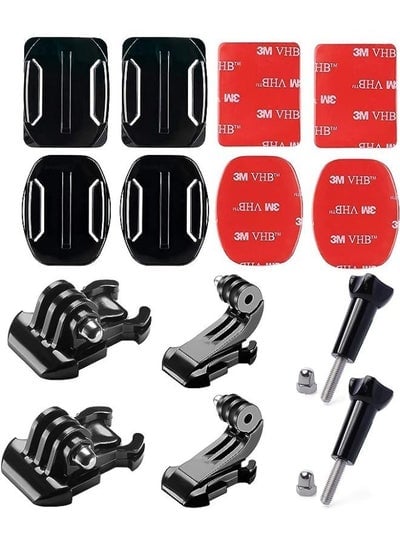 Action Camera Accessories Kit, Helmet Adhesive Sticky Mounts and Buckle Kit, Quick Release Buckle Clip Basic Mount, Vertical Surface J-Hook Buckle Mount Base, Long Thumb Screw, Curved and Flat Mounts