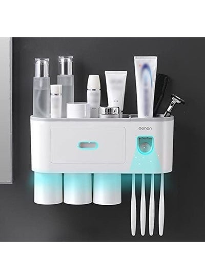 Wall Mounted Toothbrush Holder And Toothpaste Dispenser With 3 Cups