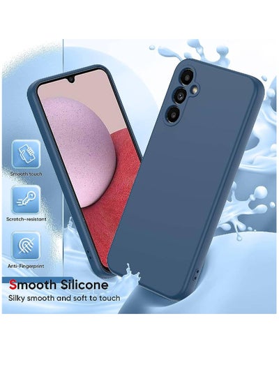 (2+1) Protective Liquid Silicone Slim Silky Soft Case Cover With 2 Pack Tempered Glass Screen Protector For Samsung Galaxy A14 5G Blue