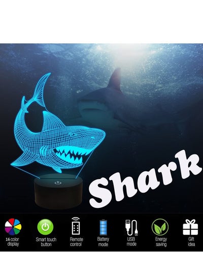 Multicolour 3D Illusion Night Light Animal Touch Table Desk Lamp with Remote Control 16 Colors Optical USB LED Nightlight for Kids Holiday Gift Room Decoration Figure Shark