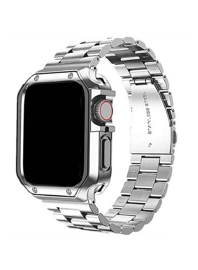 Compatible with Apple Watch Band and Case, Stainless Steel Metal Chain with case Cover, Smart-Watch Link Bracelet Strap 44mm size