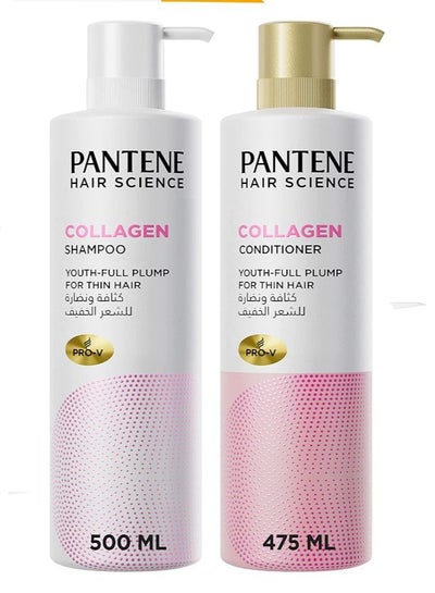 Hair Science Collagen Shampoo 500 ml + Pantene Hair Science Collagen Conditioner 475 ml for Youth-Full Plump