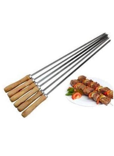 6 Pieces Stainless Steel Barbecue Skewers with Wooden Handles