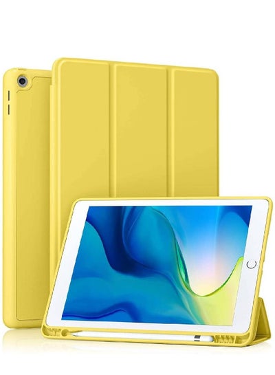 iPad 9th/8th/7th Generation case (2021/2020/2019) iPad 10.2-Inch Case with Pencil Holder [Sleep/Wake] Slim Soft TPU Back Smart Magnetic Stand Protective Cover Cases (Yellow)