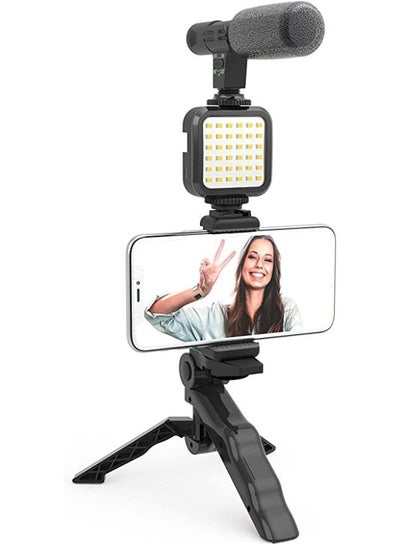 Smartphone & Camera Vlogging Studio Kits Video Shooting Photography Suit with Microphone LED Fill Light Mini Tripod