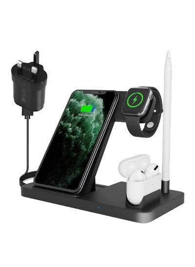 Wireless Charger, 4 in 1 Wireless Charging Station with Adapter for AirPods/Apple Watch Series/Apple Pencil/iPhone 12/11 / X /8 /Samsung Galaxy S20, Qi Certificated Charging Stand