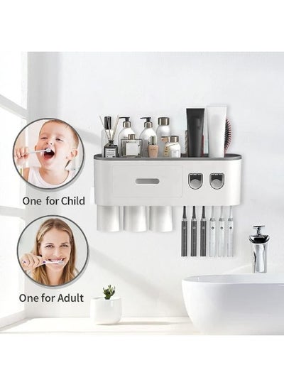 Toothbrush Holder Wall Mounted with 2 Automatic Toothpaste Dispenser Squeezer Kit and 3 Cups