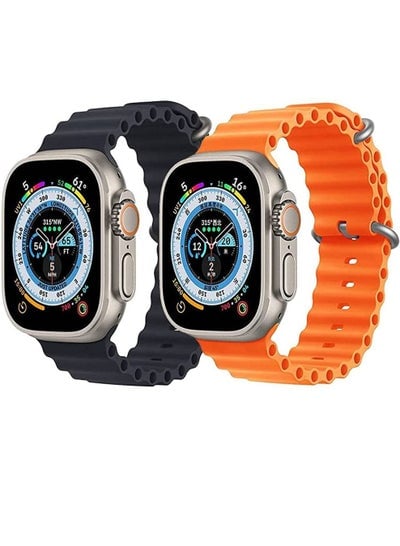 Set of 2 Replacement Nylon Loop Strap With Metal G‑Hook For Apple Watch Series 8 | 8 Ultra Black/Orange