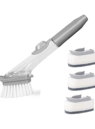 Soap Dispensing Dish Brush, Kitchen Scrub Brush for Pans Pots Sink with 1 Handle and 3 Heads