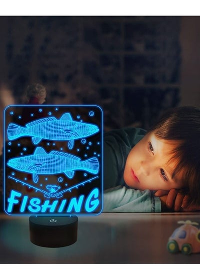 Multicolor 3D Night Light Illusion Lamp Fishing Decoration Big Fish Visual with Remote 16 Color Changing Bedside Lamp for Fishing Lover Gifts