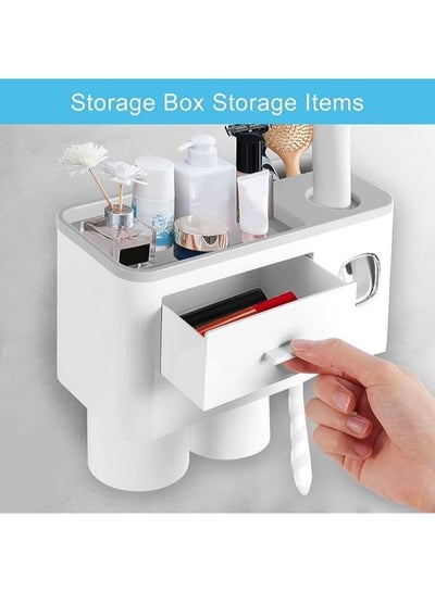 Multifunctional Space-Saving Toothbrush and Toothpaste Holder with Drawer for Cosmetics and 2 Cups