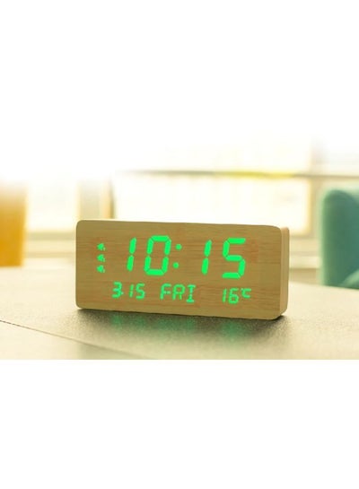 1501 LED Perpetual Calendar Week Wooden Alarm Clock Thermometer Weekday Alarm Clock