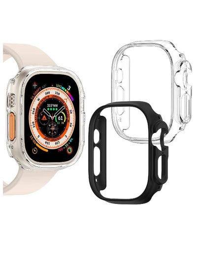 2 Pack All-Around Edge Shockproof Protective & Ultra-Thin Bumper Case Cover For Apple Watch Ultra 49mm Clear/Black
