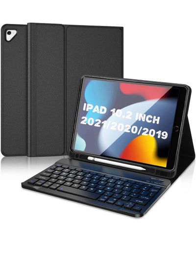 Keyboard Case For iPad 10.2” 9th/8th/7th Generation With Pencil Holder Detachable Wireless Bluetooth Keyboard, Folio Stand Cover For iPad 10.2 inch (2021/2020/2019) Black