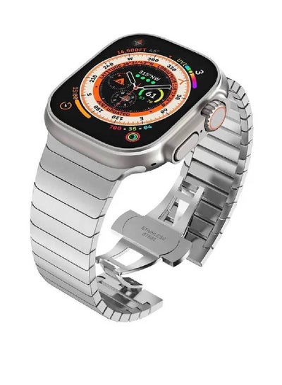 Stainless Steel Band Compatible with Apple Watch Ultra Band 49mm/45mm/44mm/42m Solid Metal Strap Adjustable Bands with Folding Clasp for iWatch 3 2 1 Men Women