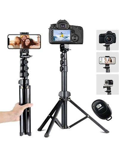 Selfie Stick Tripod, Eocean 142cm Extendable Tripod Stand with Bluetooth Remote for iPhone Android Phone, Universal Phone Clip, Heavy Duty Aluminum, Compatible with Small Camera (Black)