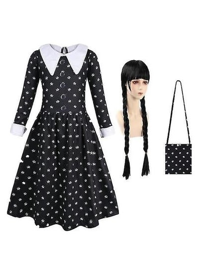 Brain Giggles Wednesday Addams Costume Set  Black Dress with Bag Cosplay Outfit - Large