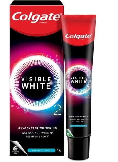 Visible White O2, Teeth Whitening Toothpaste, Aromatic Mint, 25g, Active Oxygen Technology, Enamel Safe Teeth Whitening Product